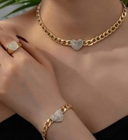 Non-Tarnish Gold-Plated Bracelet, Necklace & Ring Set